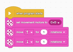 Word blocks code showing robot movement programming